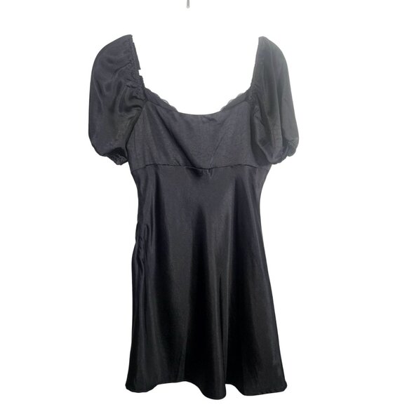 All In Favor Women Black M Mini Dress Milkmaid Puff Sleeve Coquette Whimsygoth - Picture 3 of 10